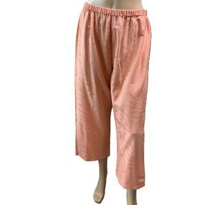Dana Gibson Coral Floral Pattern Elastic Waist Silk Pants Sz Lg Coastal Grandma